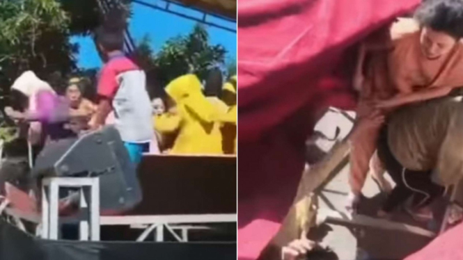 Panggung dangdutan berisi emak-emak roboh