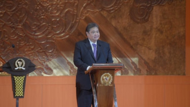 Menteri Koordinator Bidang Perekonomian Indonesia Airlangga Hartanto saat opening remarks P20 di hadapan para Pimpinan DPR dan para delegasi anggota P20 di Gedung Nusantara II. 
