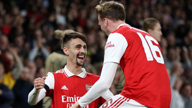 Selebrasi pemain Arsenal usai bobol gawang Bodo/Glimt