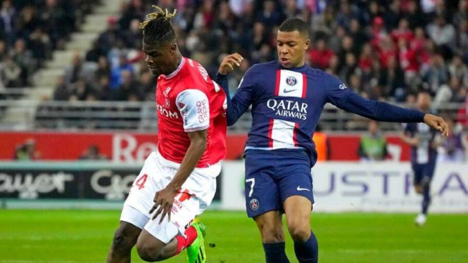 Pemain PSG Kylian Mbappe saat bersua Reims