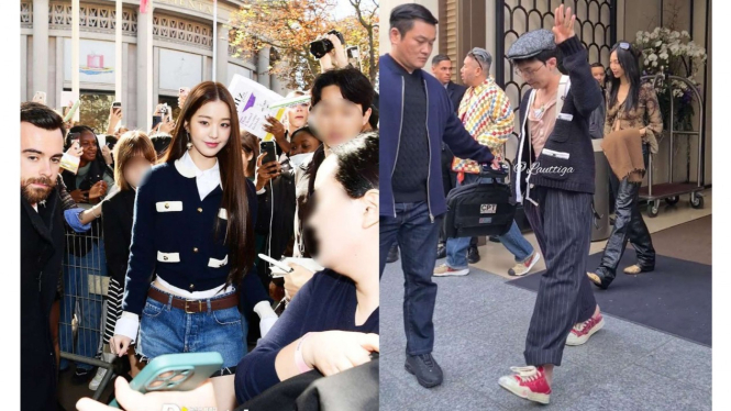 (kiri) Jang Wonyoung IVE pada 8 Oktober 2022 dan (kanan) G-Dragon pada 1 Oktober