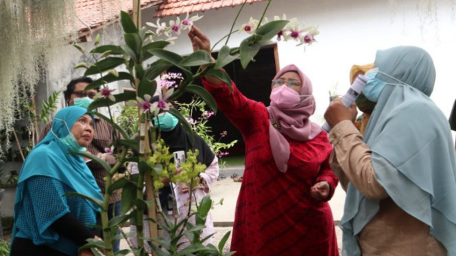 Peneliti anggrek Unej Parawita Dewanti memberikan pelatihan budi daya angrek
