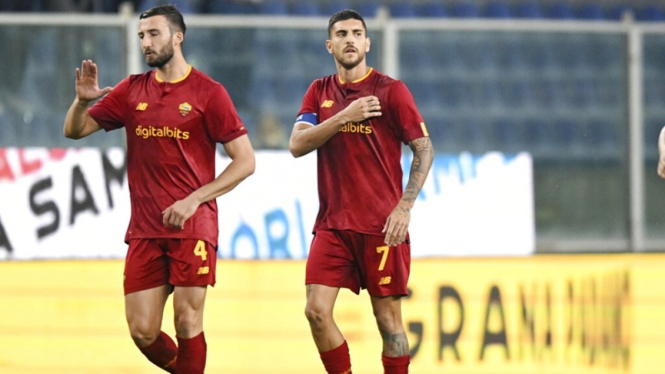 Lorenzo Pellegrini merayakan gol AS Roma ke gawang Sampdoria