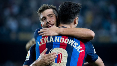 Selebrasi pemain Barcelona usai bobol gawang Athletic Bilbao