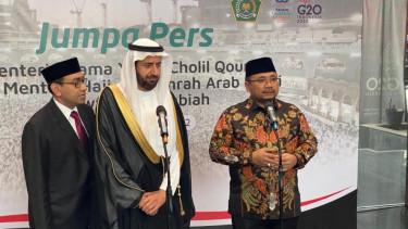 Menag Yaqut Cholil Qoumas menerima kunjungan Menteri Haji dan Umrah Arab Saudi