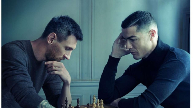 Potret Cristiano Ronaldo dan Lionel Messi untuk Louis Vuitton