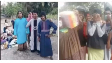 Bapak-bapak korban gemma Cianjur paksi daster bantuan dari donatur
