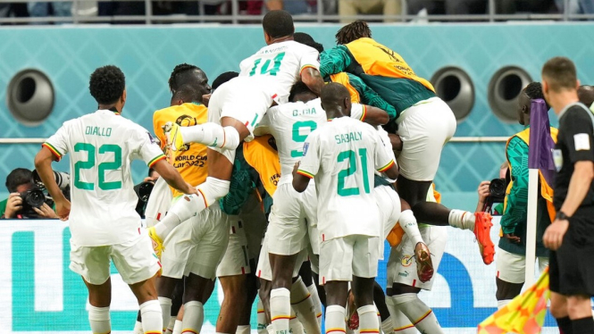 Timnas Senegal merayakan gol di Piala Dunia 2022