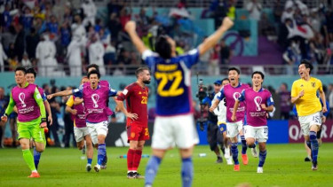 Timnas Jepang merayakan kemenangan di Piala Dunia 2022