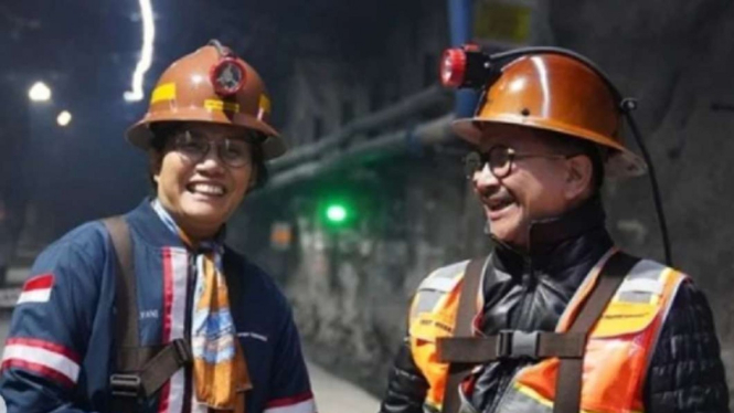Menteri Keuangan Sri Mulyani di Tambang Grasberg, Freeport Indonesia.
