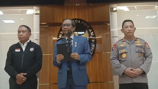 Menpora Zainudin Amali, Menkopolhukam Mahfud Md dan Kapolri Listyo Sigit