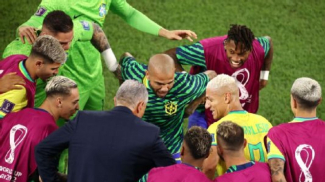 Tarian Timnas Brasil rayakan gol ke gawang Timnas Korea Selatan