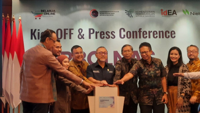 Mendag Zulkifli Hasan saat Kick Off Harbolnas 2022 di kantor Kemendag.