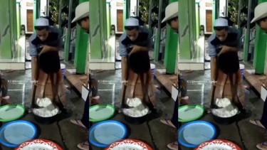 Viral! Video Pria Bersarung Nyendok Nasi Pakai Pacul 