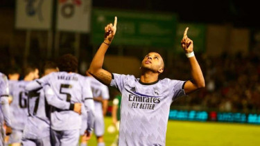 Pemain Real Madrid, Rodrygo Goes rayakan gol