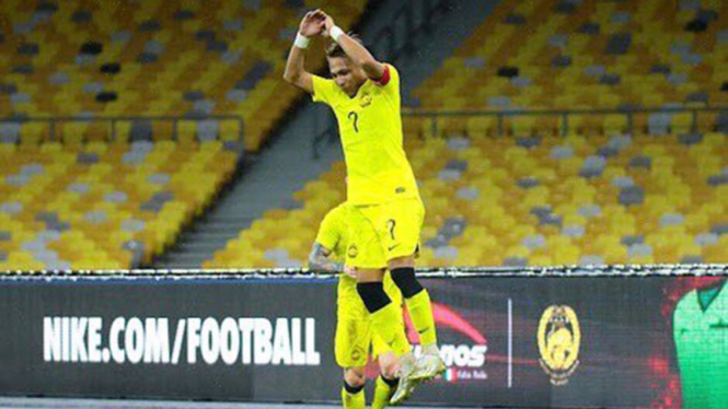 Selebrasi pemain Timnas Malaysia, Muhammad Faisal Abdul Halim