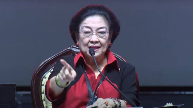 Ketum PDIP Megawati Soekarnoputri di HUT ke-50 PDIP di Jiexpo, Kemayoran.