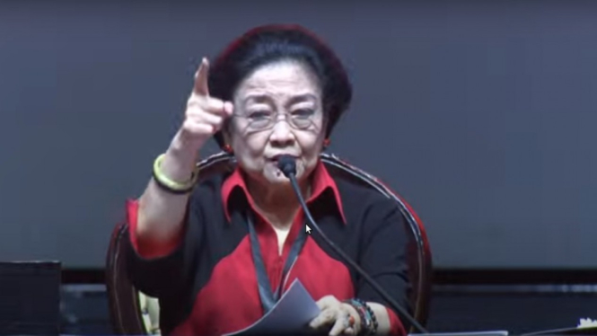Ketua Umum PDIP Megawati Soekarnoputri saat HUT PDIP ke-50 di Jiexpo, Kemayoran.