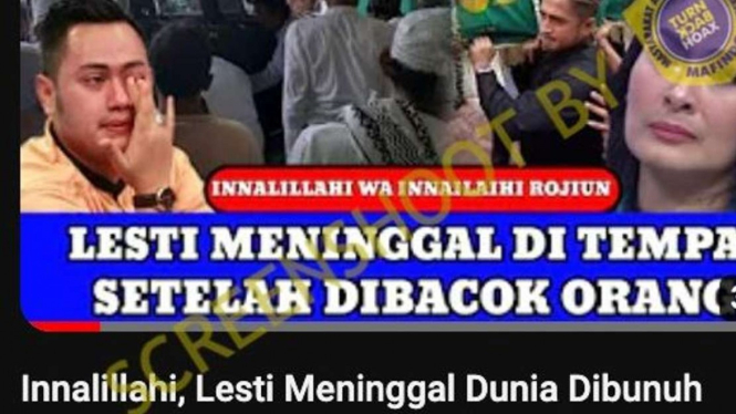 Jepretan layar (screenshot) kanal Youtube Tinta Informasi mengunggah video dengan klaim Lesty meninggal dunia karena menjadi korban pembacokan oleh sekelompok orang yang tak dikenal.