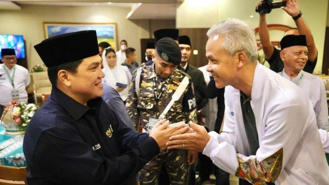 Menteri BUMN Erick Thohir bertemu dengan Gubernur Jateng Ganjar Pranowo.