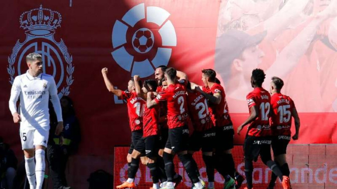 Pemain Real Mallorca rayakan gol ke gawang Real Madrid