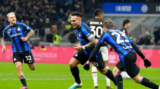 Pemain Inter Milan rayakan gol Lautaro Martinez