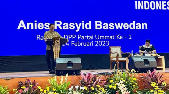 Anies Baswedan hadiri Rakernas Partai Ummat di Pondok Gede, Jaktim.