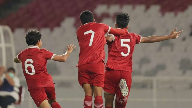 Pemain Timnas Indonesia U-20 rayakan gol
