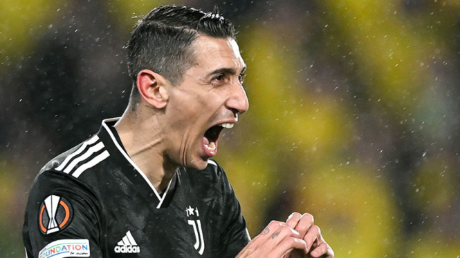 Selebrasi Angel Di Maria usai bobol gawang Nantes di Liga Europa