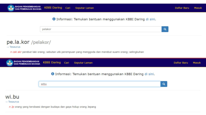 Kata Wibu dan Pelakor masuk ke dalam daftar KBBI