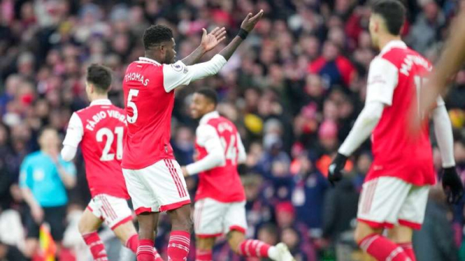 Pemain Arsenal, Thomas Partey rayakan gol