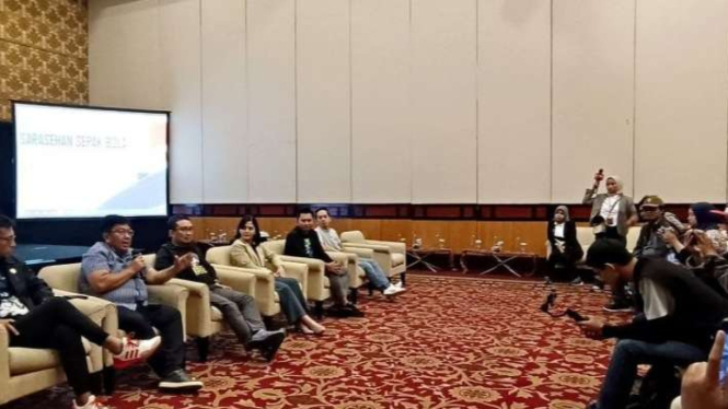Suasana konferensi pers Saresehan Sepakbola