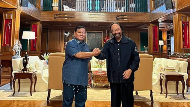 Prabowo Subianto bertemu Surya Paloh di Hambalang, Bogor.