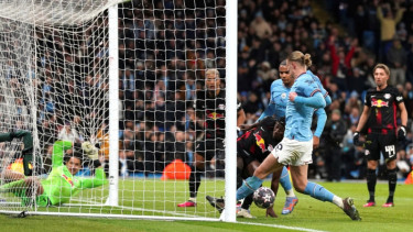 Erling Haaland saat Manchester City vs Leipzig