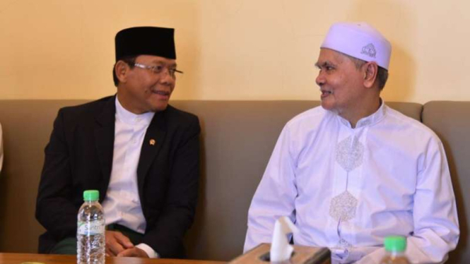 Plt Ketua Umum PPP Muhamad Mardiono dan Wakil Rais Aam PBNU KH Afifuddin Muhajir