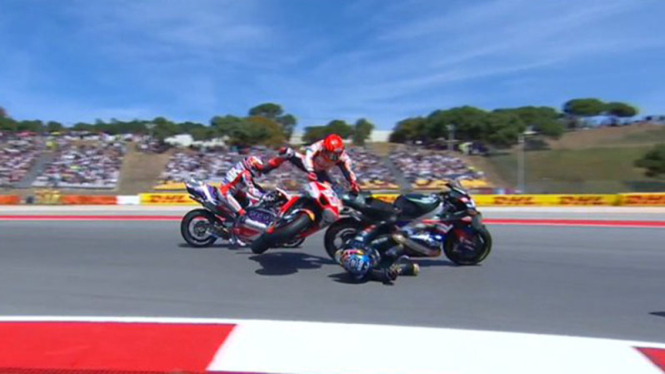 Marc Marquez terjatuh di MotoGP Portugal