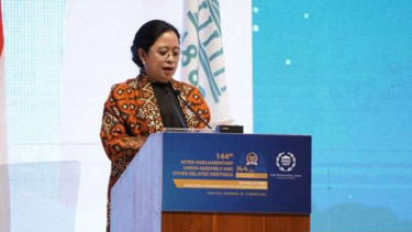 Ketua DPR RI Puan Maharani dalam Sidang Majelis Ke-144 IPU di Bali pada 20–24 Maret 2022.
