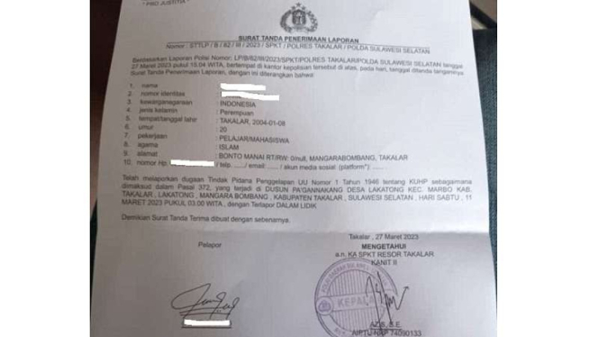 Karyawati AU melapor dugaan penggelapan dan pelecehan ke Polres Takalar