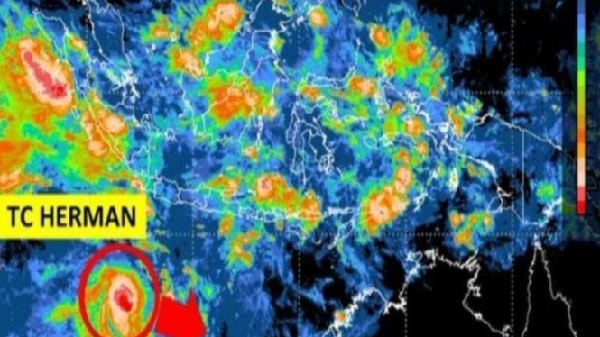 Tangkapan layar citra satelit menunjukkan siklon tropis Herman.