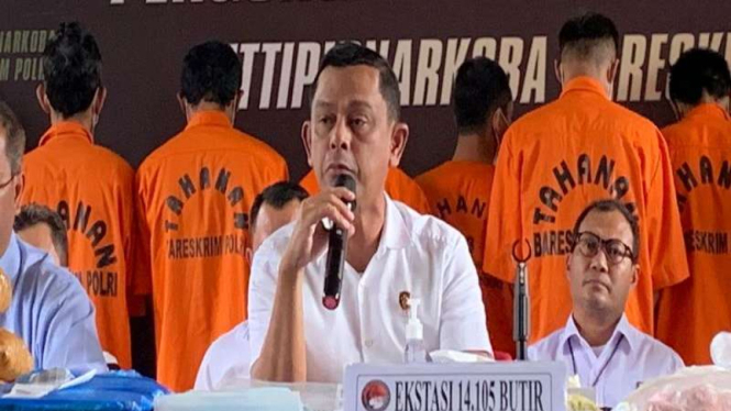 Dirtipnarkoba Bareskrim Polri, Brigjen Pol Mukti Juharsa saat konferensi pers.