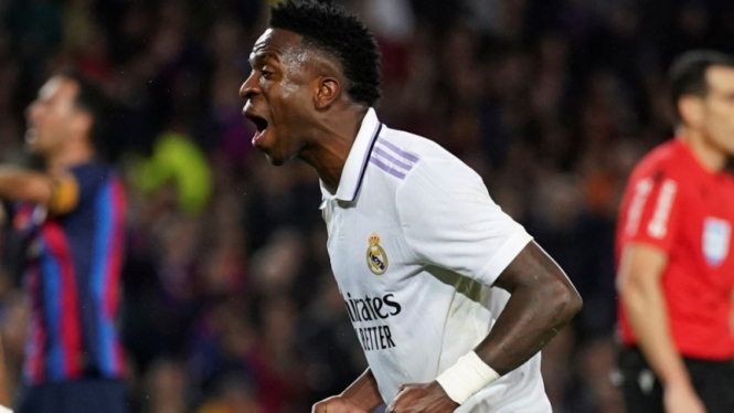Penyerang Real Madrid, Vinicius Junior saat melawan Barcelona