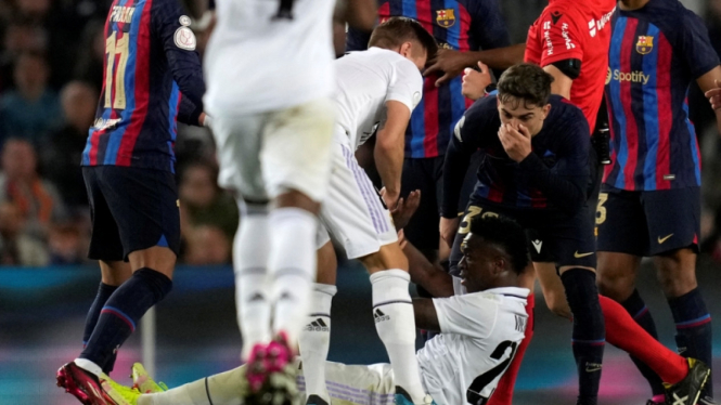 Penyerang Real Madrid, Vinicius Junior saat melawan Barcelona