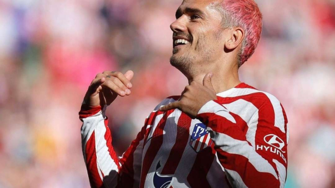 Pemain Atletico Madrid Antoine Griezmann rayakan gol