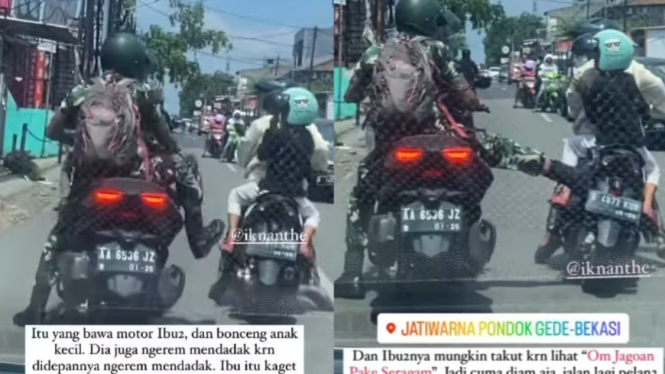 Pria Berseragam TNI Tendang pemotor ibu-ibu