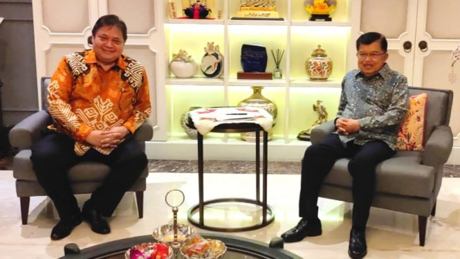 Ketum Golkar AIrlangga Hartarto dan Wapres ke 10 dan 12 RI Jusuf Kalla alias JK.