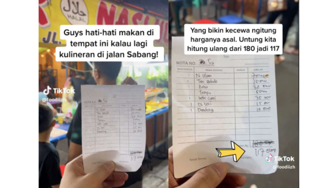 Viral tempat makan pedagang kaki lima nembak harga dan salah hitung bon