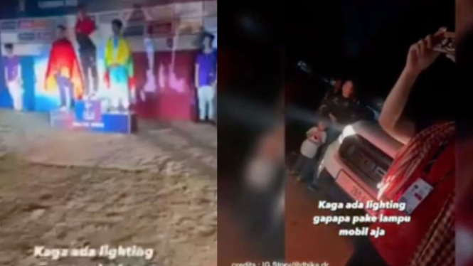 Pengalungan Medali SEA Games 2023 Kamboja Diterangi Dengan Lampu Mobil
