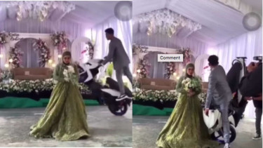 Viral Seorang Pria Atraksi 'Standing Motor' di Depan Mempelai Wanita