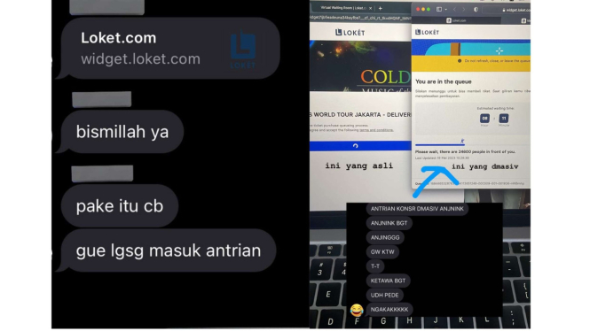 Tangkapan layar war tiket konser Coldplay Jakarta 2023