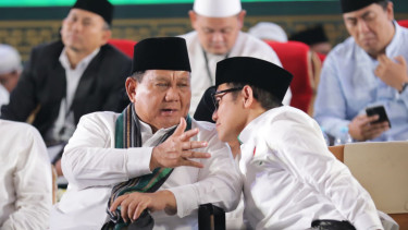 Ketua Umum PKB Cak Imin dan Ketua Umum Gerindra Prabowo Subianto di Jombang.